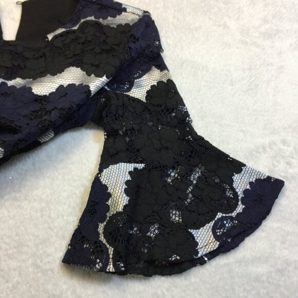 New! Stage of Playlord Dress Sz 1 US 6/S Womans Navy Black Lace 3/4 Bell Sleeve - Picture 11 of 14